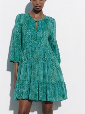 Zara Green Metallic Thread Dress Small